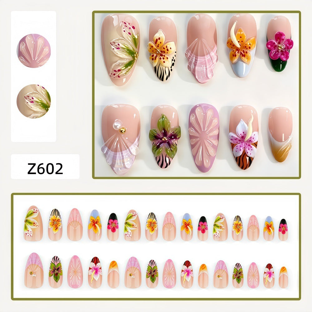 Artificial nails with floral design and 3D applications Bowlift