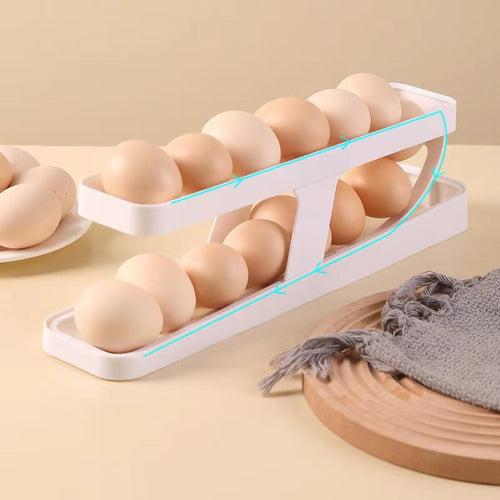 Dual-Tier Automatic Gravity-Feed Egg Storage Dispenser Rack