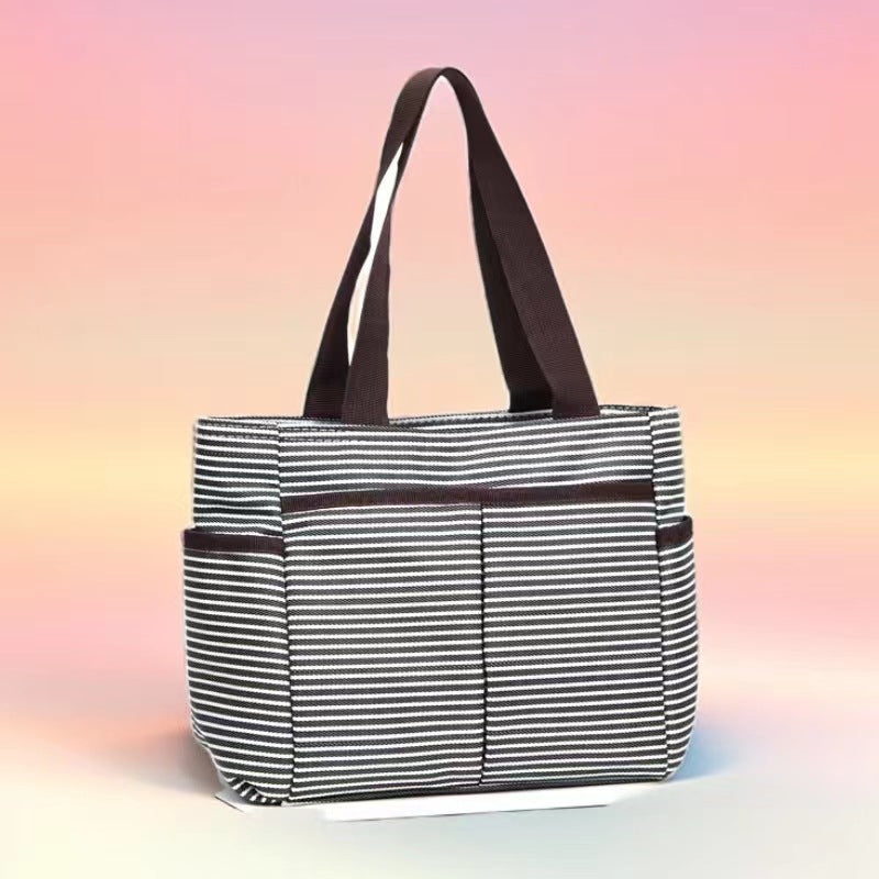 Stylish Striped Multi-Pocket Tote Bag Bowlift