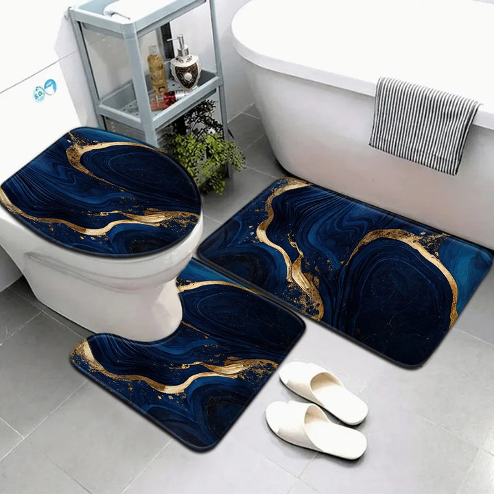 Artistic Marble Print Bath Mat Set Bowlift