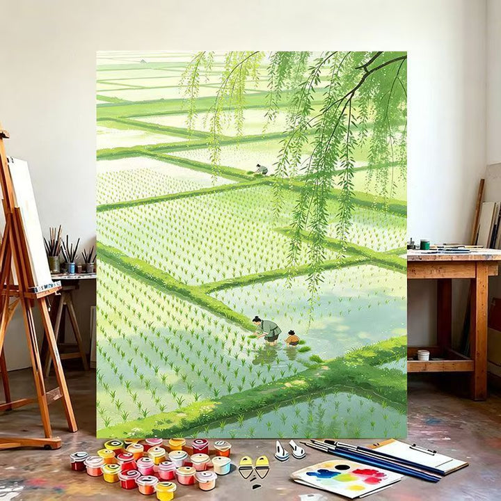 Rice Field Landscape Canvas Art Bowlift