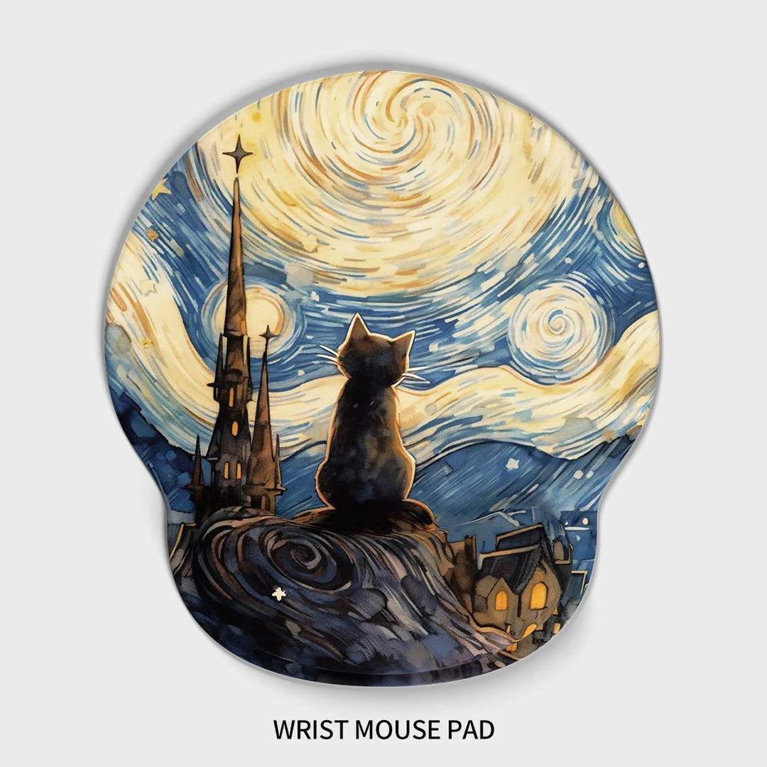 Artistic Cat-Themed Wrist Support Mouse Pad