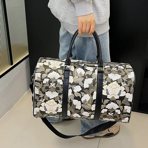 Elegant Floral Print Travel Duffle Bag Bowlift