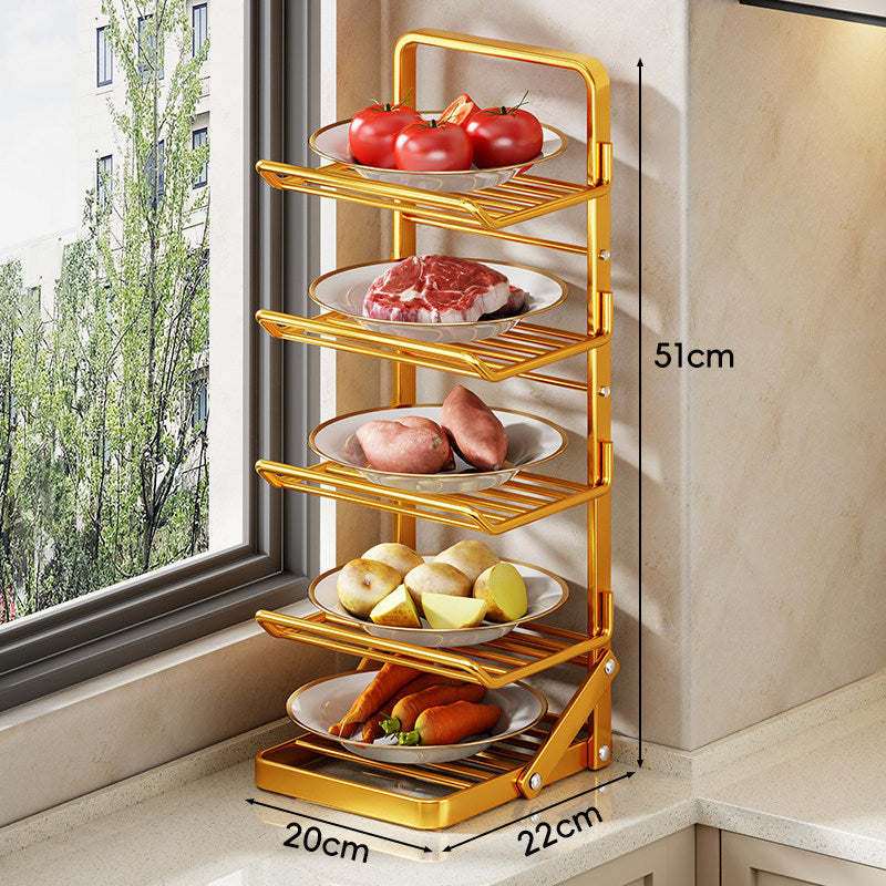 Three-Tier Adjustable Foldable Countertop Fruit and Vegetable Storage Rack
