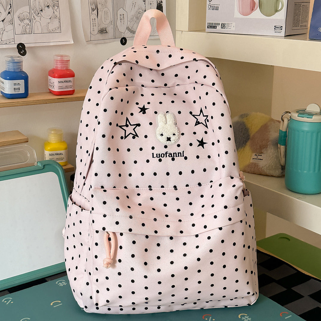 Polka Dot Backpack with Cute Character Accents Bowlift