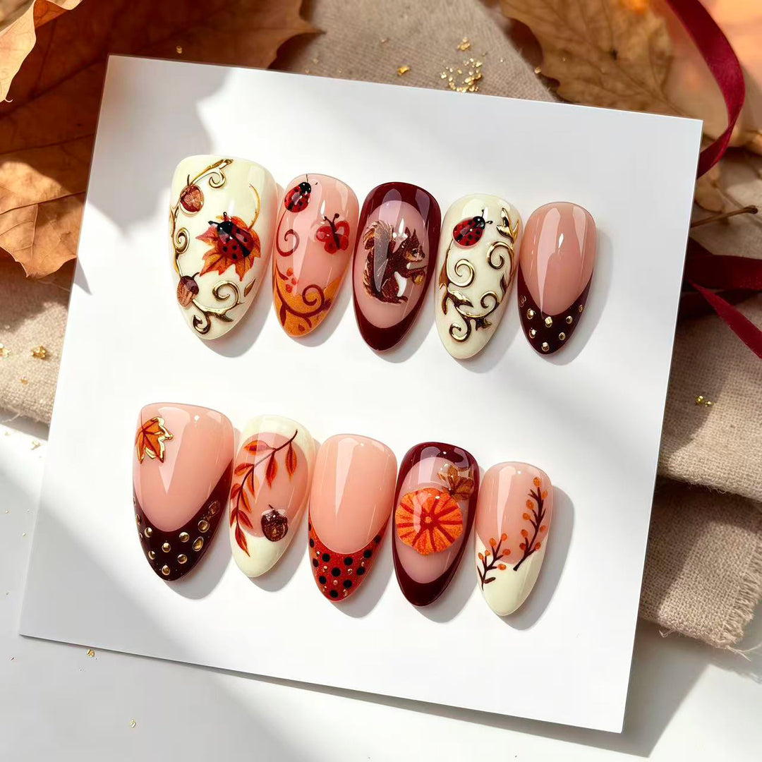 Decorative Autumn-Themed Press-On Nail Art Set