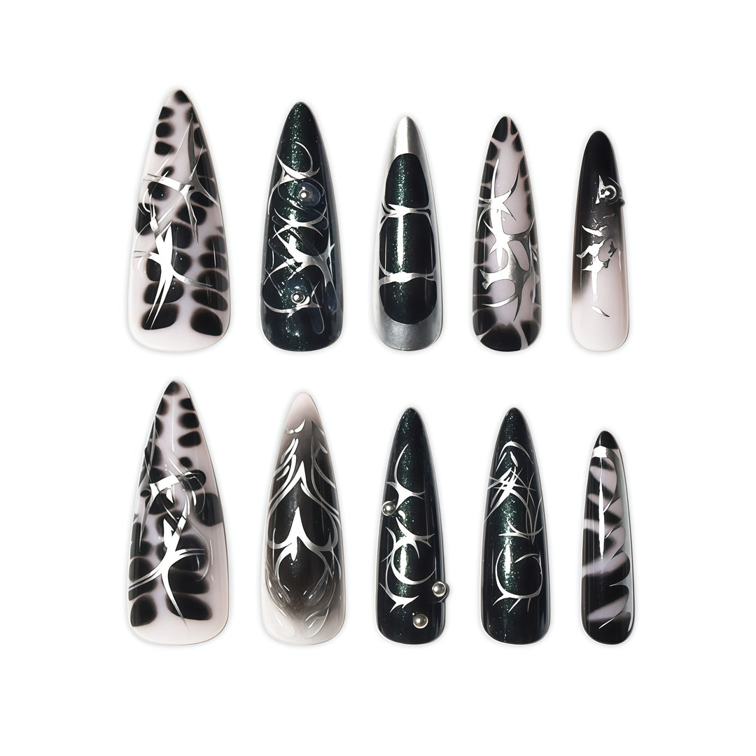 Elegant Stiletto Nail Art Extensions with Intricate Design Bowlift