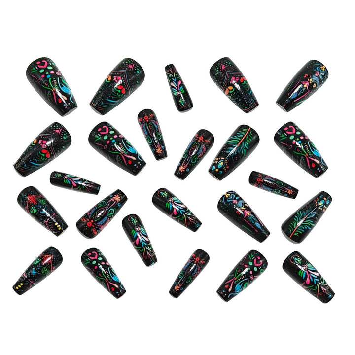 Art nails with delicate floral design and vibrant color plays Bowlift