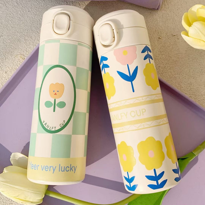 Ladies Insulated Drinking Bottle with Functional Lid and Creative Floral Design Bowlift