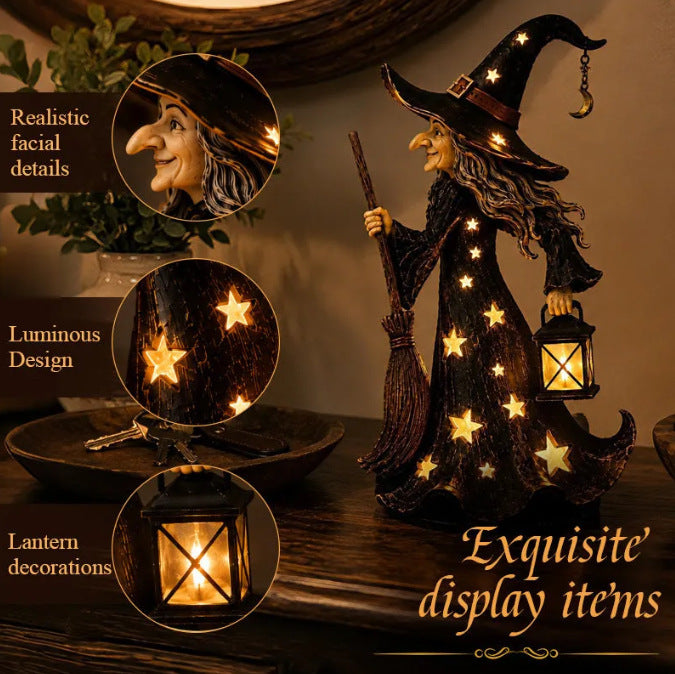 Decorative witch figure with broom Bowlift