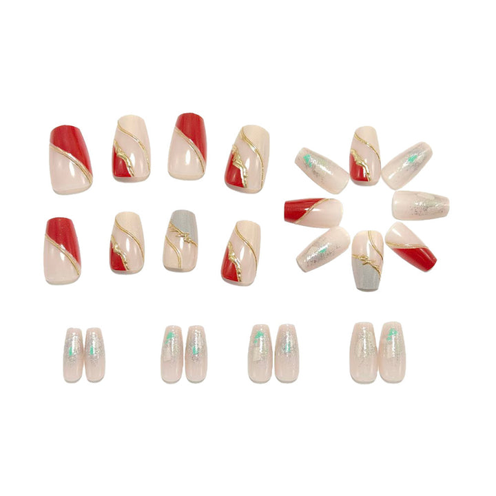 Artificial nails with elegant gold pattern and glitter accents Bowlift