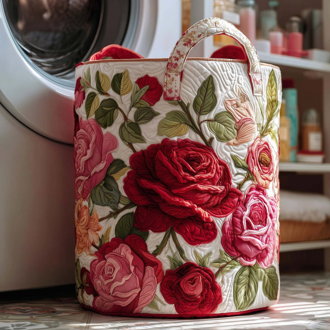 Quilted Decorative Laundry Storage Basket With Rope Handles Collapsible Fabric Organizer