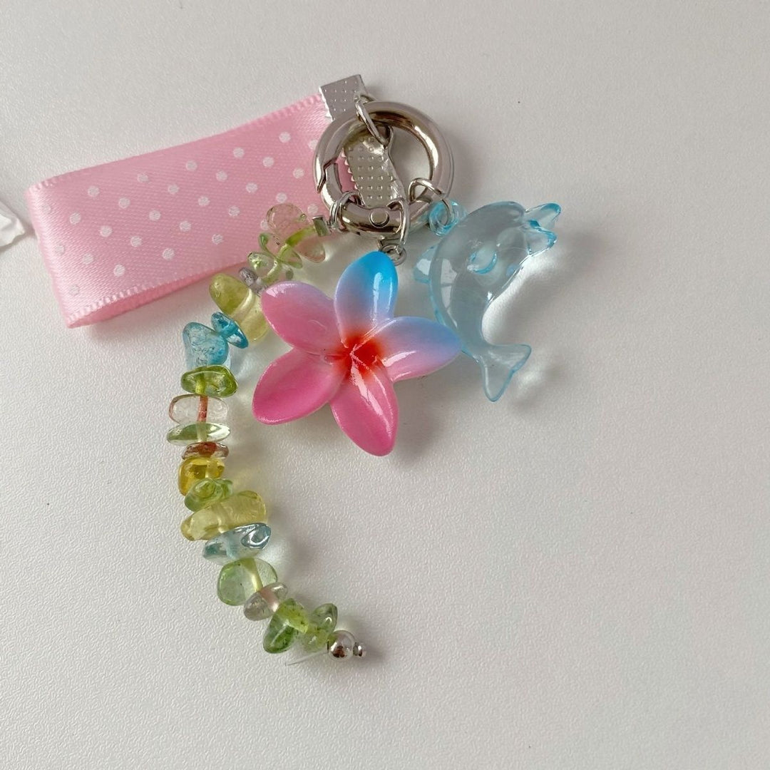 Whimsical Dolphin and Flower Charm Keychain Bowlift