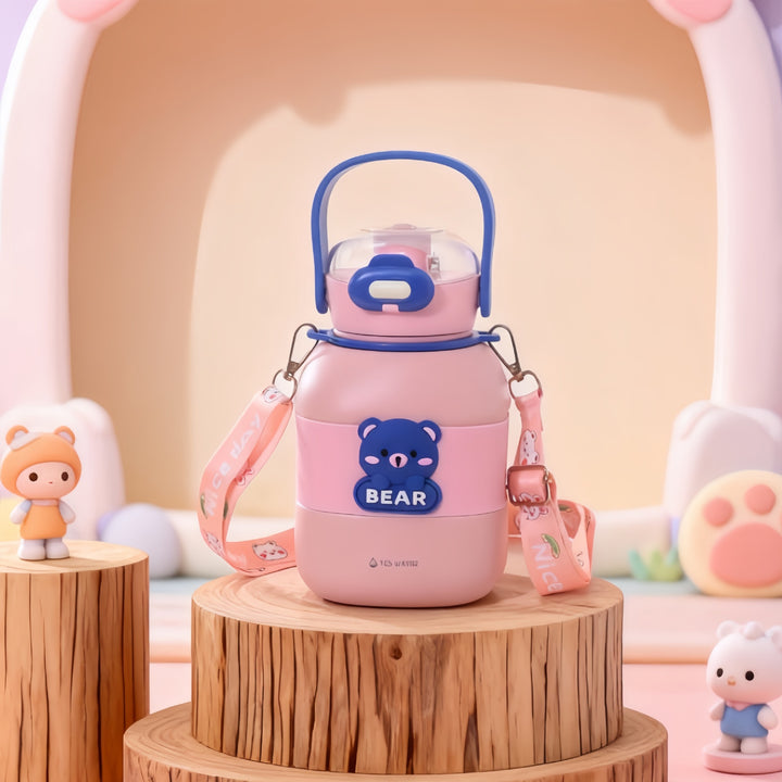 Child-friendly water bottle with carrying strap Bowlift