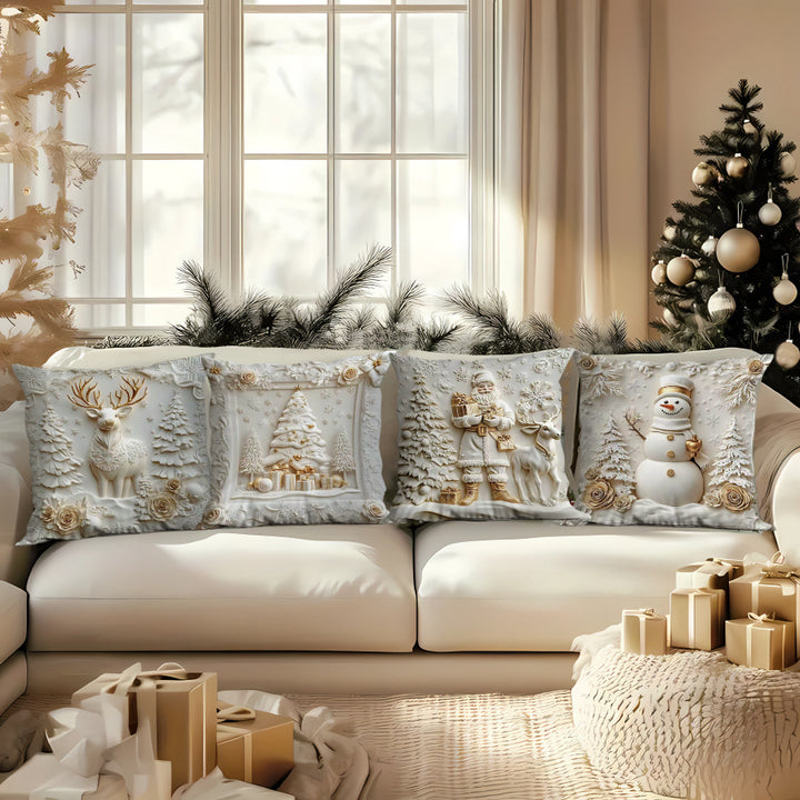 Ornate Embossed Baroque Christmas Throw Pillow Cover With Sculpted Relief And Metallic Accent Trim