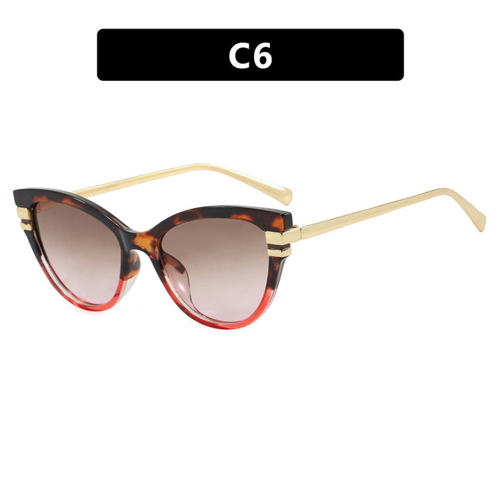 Ladies Cat-Eye Sunglasses with Elegant Plastic Frame and Golden Accents Bowlift