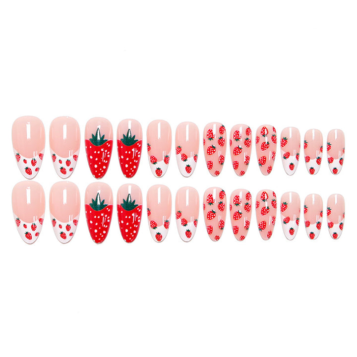 Artificial nail set with fruity strawberry pattern Bowlift
