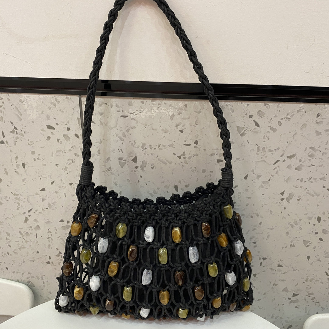 Hand-knotted net bag with decorative beads Bowlift