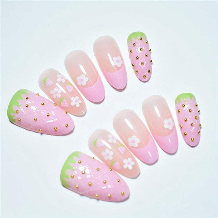 Strawberry-Themed Press-On Nail Set Bowlift