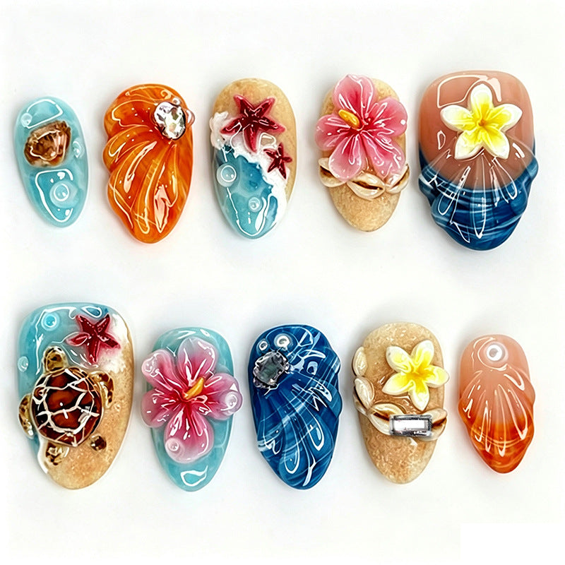 Artificial nails in maritime design with 3D embellishments Bowlift