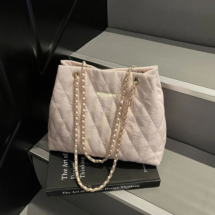 Quilted Chain-Detail Tote Bag Bowlift