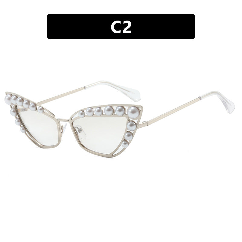 Ladies Cat-Eye Sunglasses with Exclusive Pearl Tip Frame Bowlift