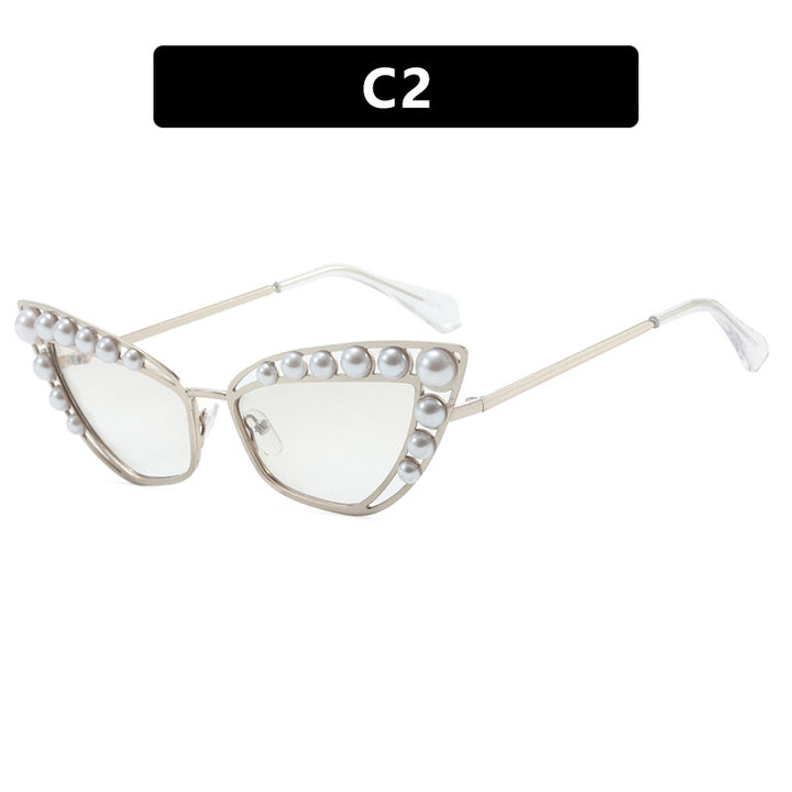 Ladies Cat-Eye Sunglasses with Exclusive Pearl Tip Frame Bowlift