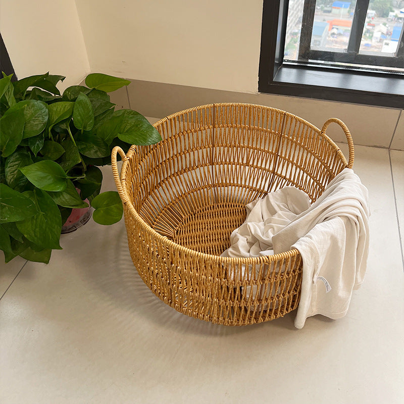 Women Round Braided Laundry Basket Bowlift