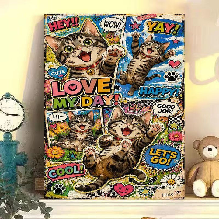 Playful Cat-Themed Wall Art Print Bowlift