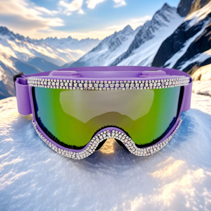 Women Glamorous Ski Goggles with Sparkling Crystal Decoration Bowlift