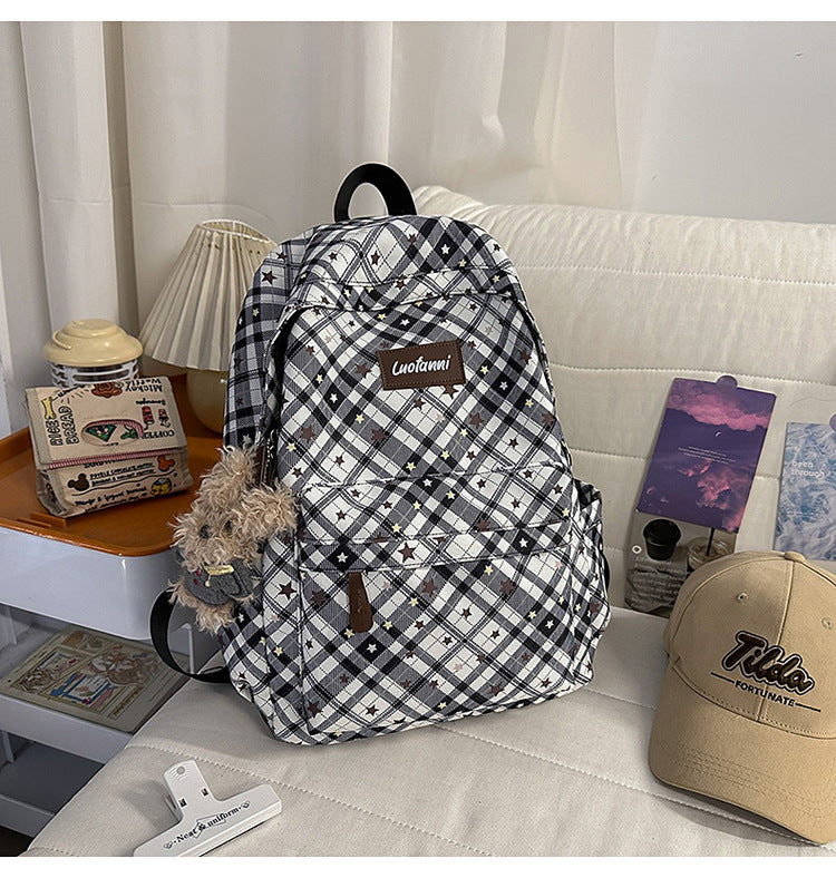 Stylish Checked Pattern Backpack Bowlift