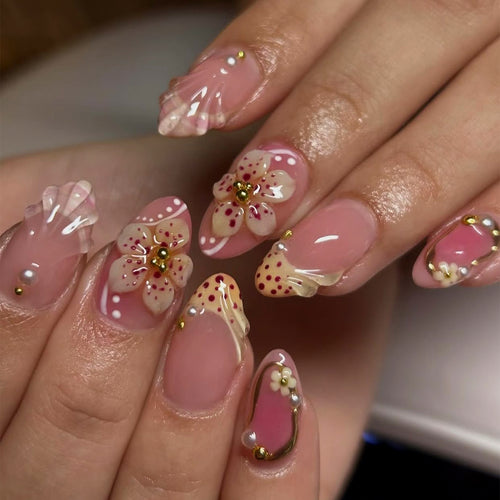 Artistic Floral Embedded Press-On Nail Art Set
