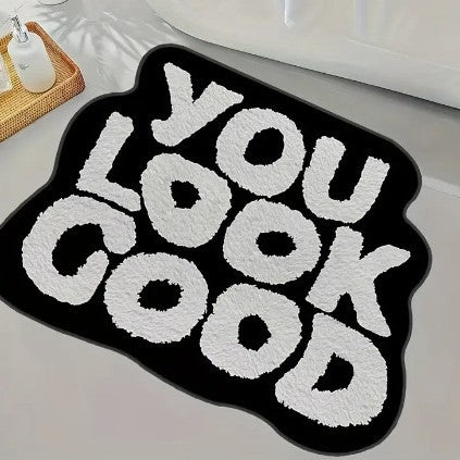 Plush Bath Mat with Motivational Phrase