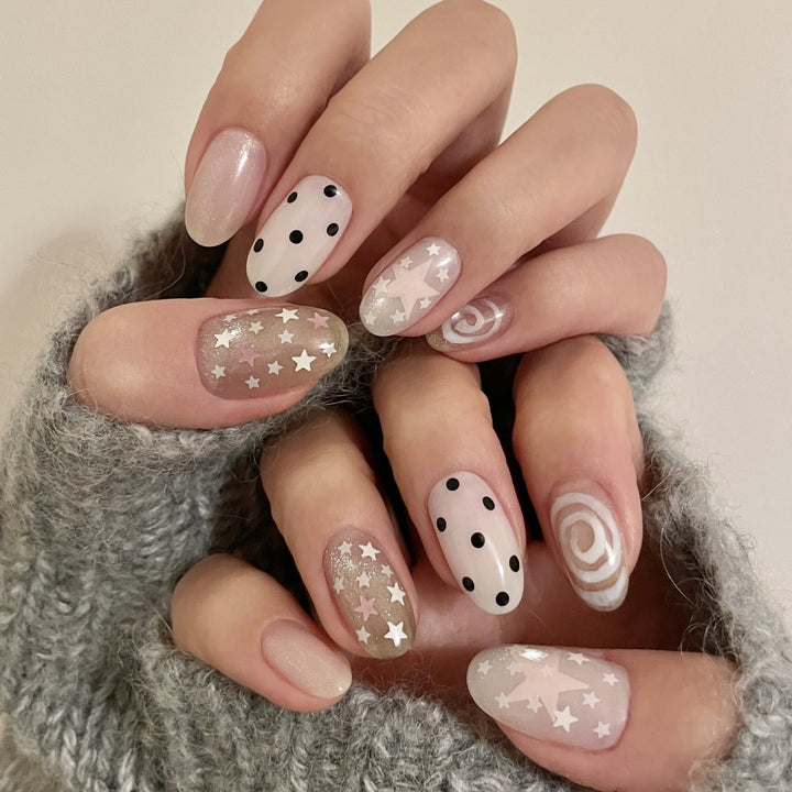 Decorative Press-On Nail Art Set with Unique Star Patterns