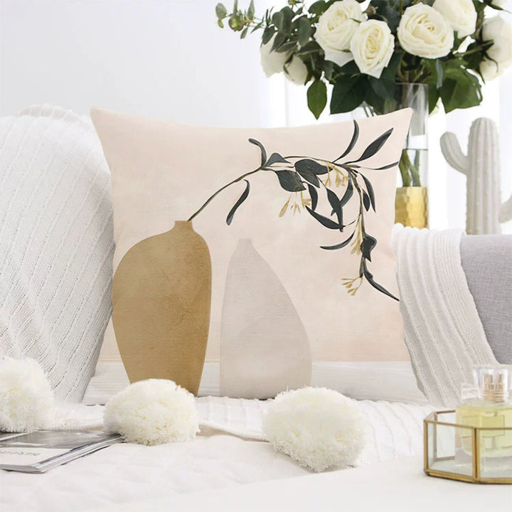 Decorative square pillow cover with abstract line drawing and cotton-linen mix Bowlift