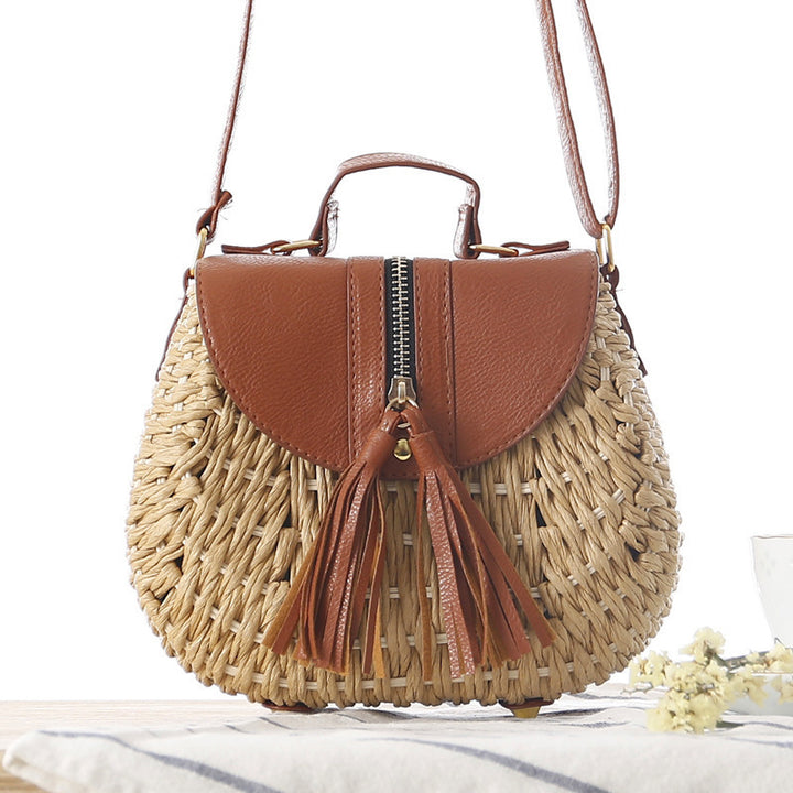 Handbag with Unique Woven Design and Elegant Flap Bowlift