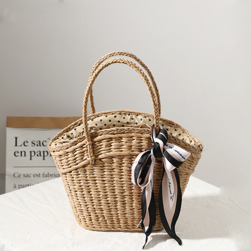 Braided beach bag with dotted inner pocket Bowlift