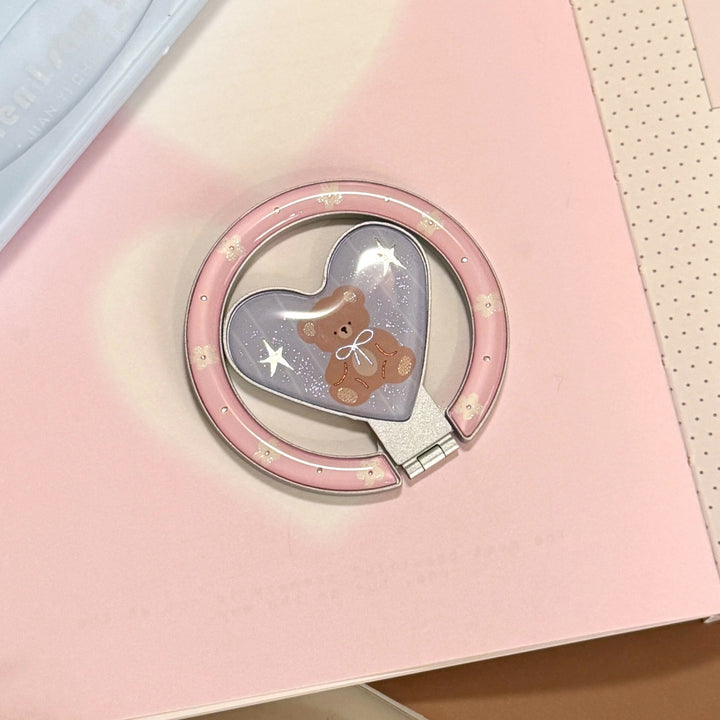 Hand mirror in heart-shaped design with bear motif Bowlift