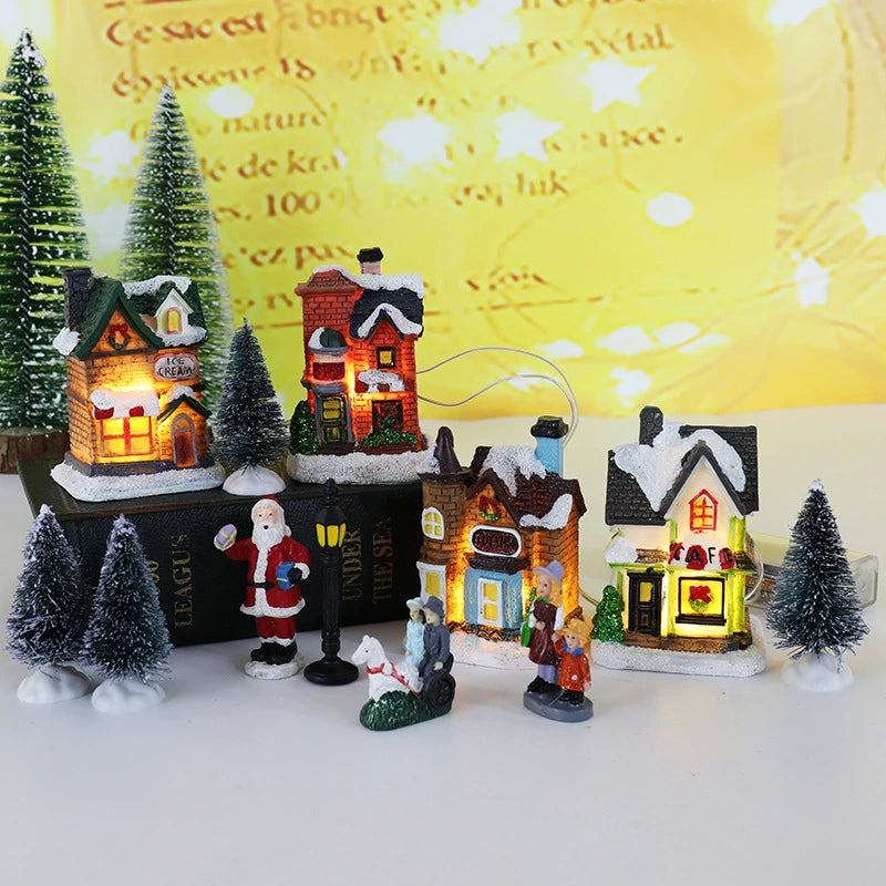 Miniature Luminous Resin Christmas House Set