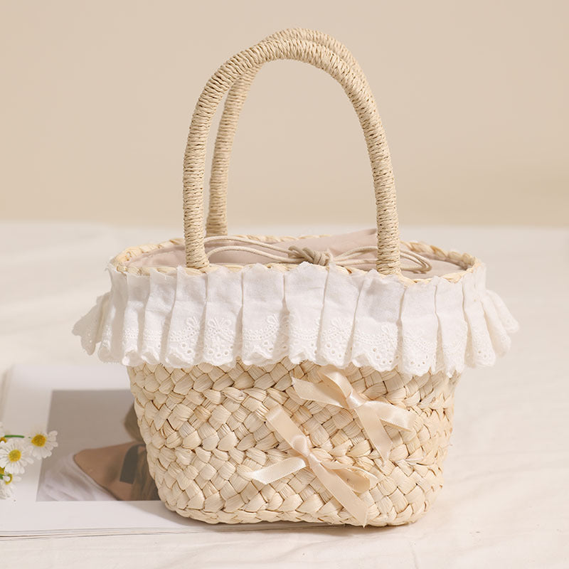 Handcrafted basket bag with delicate ruffles and ribbons Bowlift