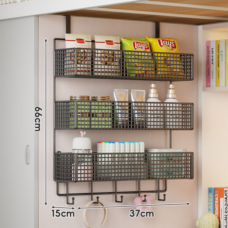 Stacked Mesh Grid Storage Baskets with Over-Shelf Hooks for Pantry Bathroom Kitchen