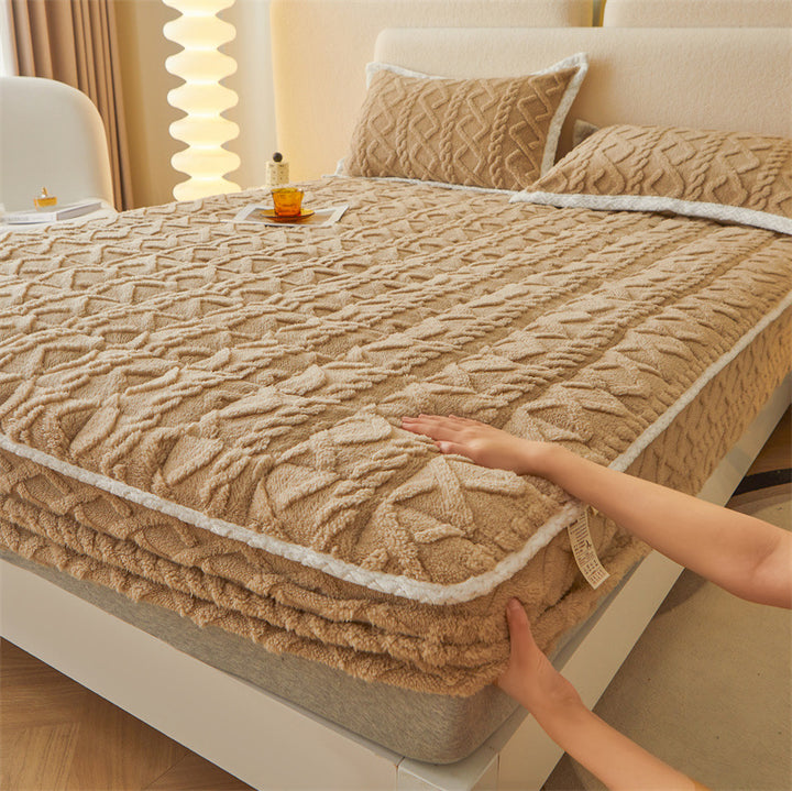 Plush Sherpa Quilted Mattress Topper With Deep-Skirt Non-Slip Fit And Embossed Cable Texture