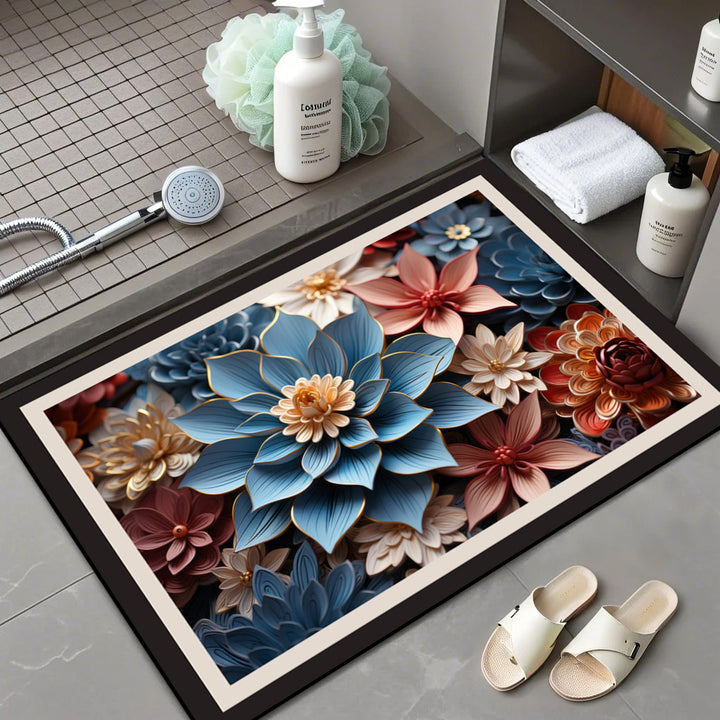 Floral Patterned Memory Foam Bath Mat Bowlift