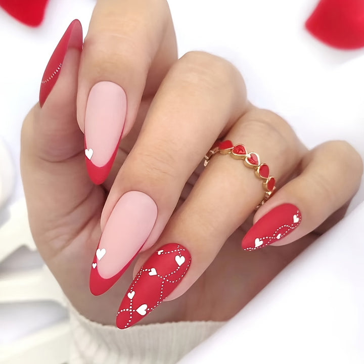Elegant Heart-Embellished Press-On Nail Art Bowlift