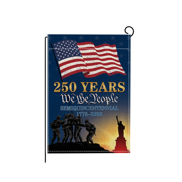 Distressed Vintage American Flag Garden Banner With Statue Of Liberty Motif Double-Sided Polyester