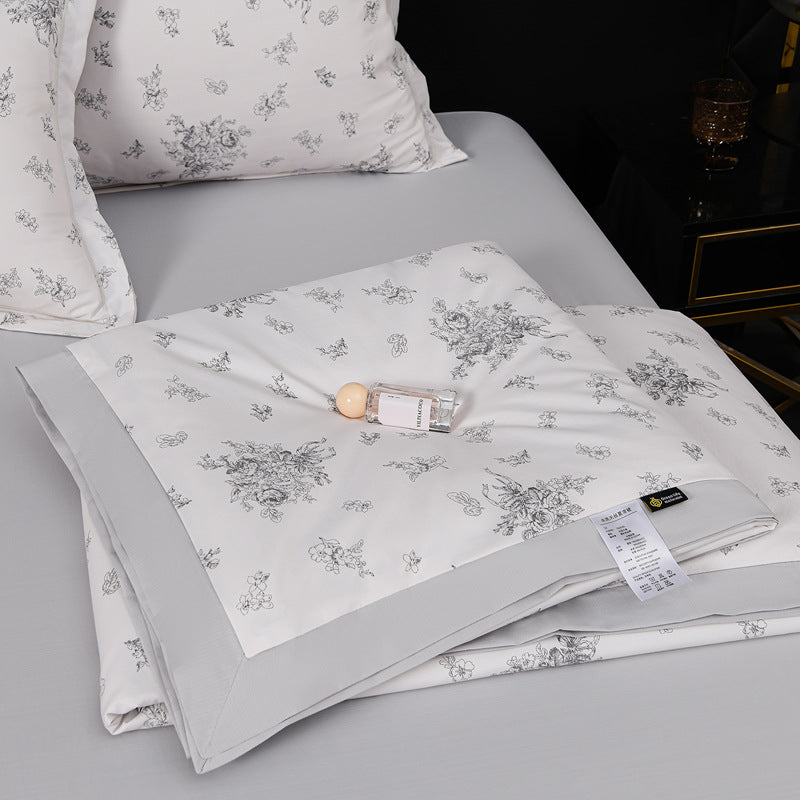 Floral Cotton Sateen Duvet Cover Set With Piped Border And Matching Pillow Shams