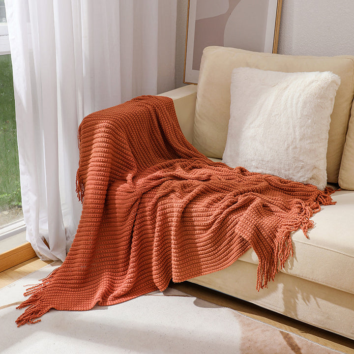 Textured Fringe Knit Throw Blanket Bowlift