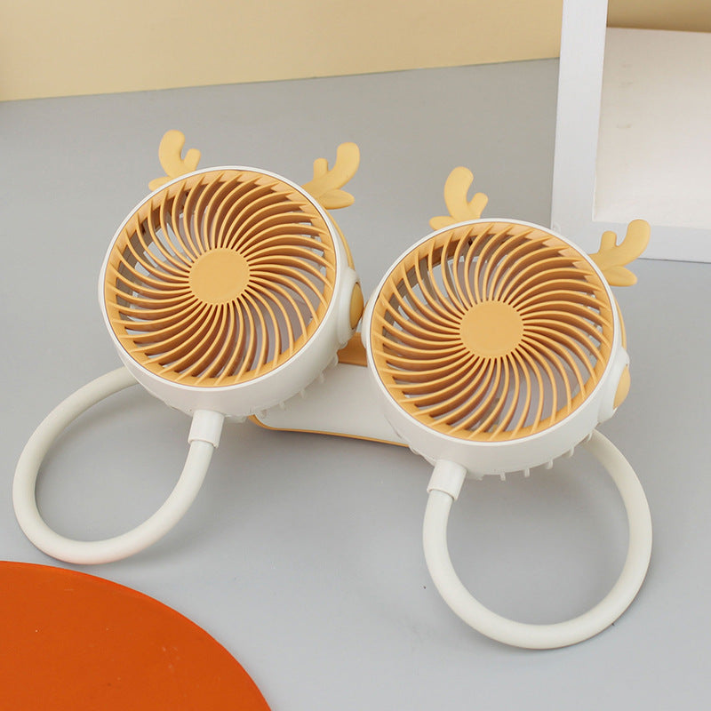 Unisex portable double-neck fan with flexible gooseneck, rechargeable battery and quiet motor Bowlift