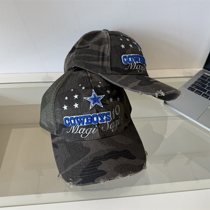 Men's Distressed Camouflage Graphic Baseball Cap Bowlift