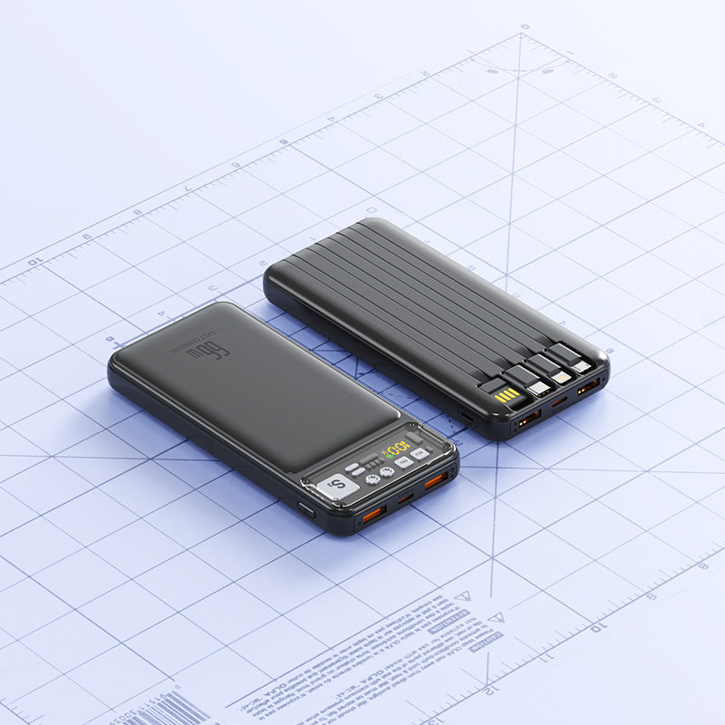 Power bank with integrated cable system and digital charging display Bowlift